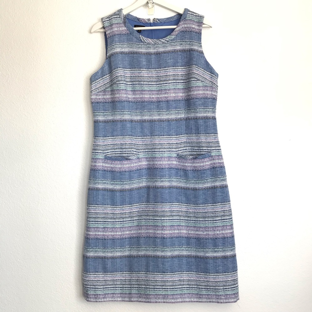 Talbots Sleeveless Blue Striped Shift Dress 10